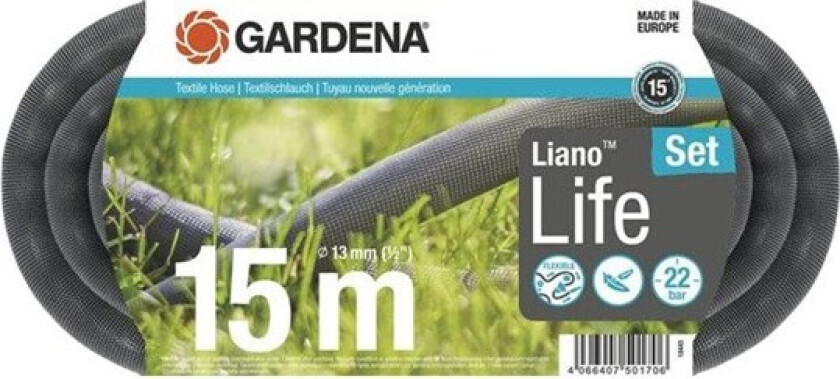 Liano Life tekstilslange med munnstykke 1/2" - 15 m