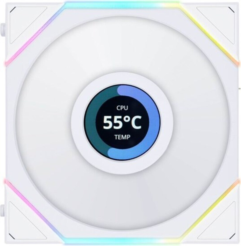 UNI FAN TL LCD 120 - Kabinettvifte - 120mm - Hvit med RGB-lys - 27 dBA