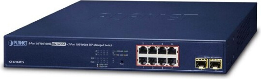 GS-4210-8P2S 8-Port 10/100/1000T 802.3at PoE + 2-Port 100/1000X SFP Managed Switch