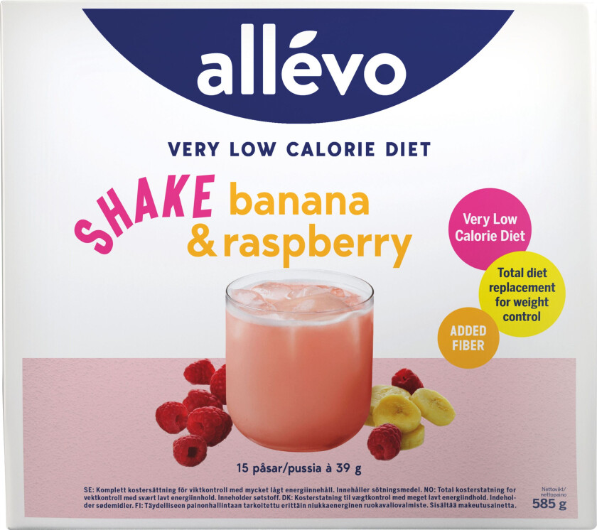 Allevo VLCD Shake Banana & Raspberry, 15 x 39 g