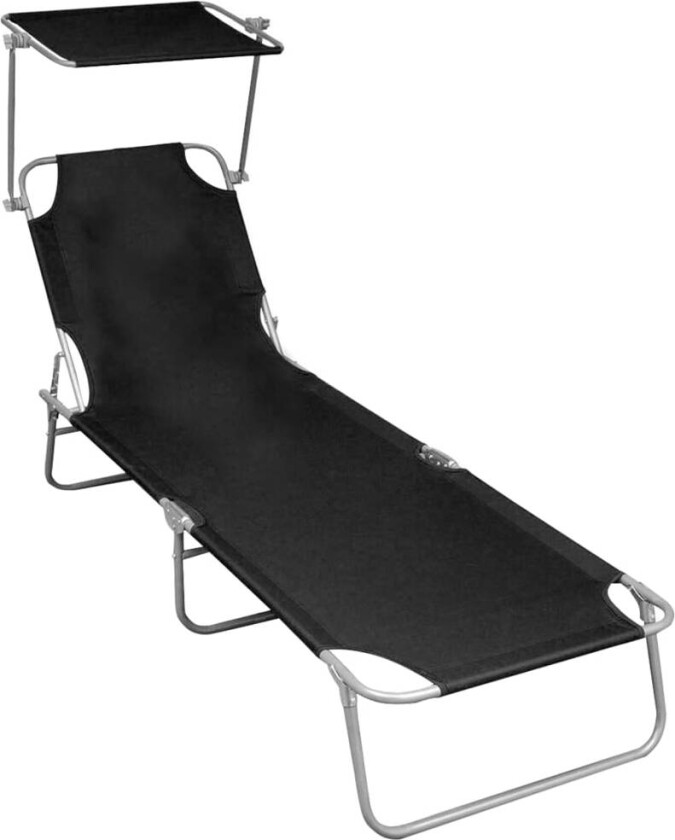 Sammenleggbar solseng med baldakin svart aluminium