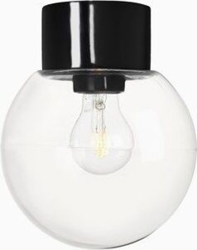 Classic Glob 18 cm taklampe IP54 - Svart/Klart glass