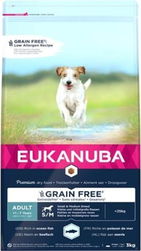 Eukanuba Dog Grain Free Adult Small & Medium Breed Ocean Fish (3 kg)