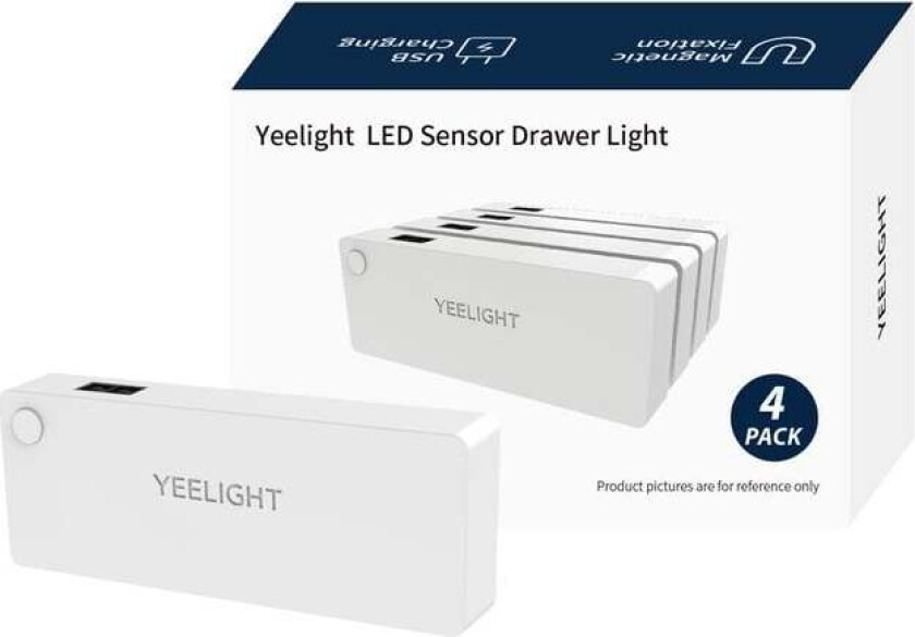 Led Sensor Drawer Light, Rechargeable Battery, Usb-C, 4-Pack - Hvit