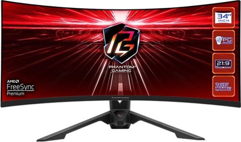 Phantom Gaming PG34WQ15R3A - LED-skjerm - gaming - kurvet - 34 - 3440 x 1440 WQHD @ 165 Hz - VA - 550 cd/m² - 3000:1 - DisplayHDR 400 - 1 ms - 2xHDMI, DisplayPort - høyttalere