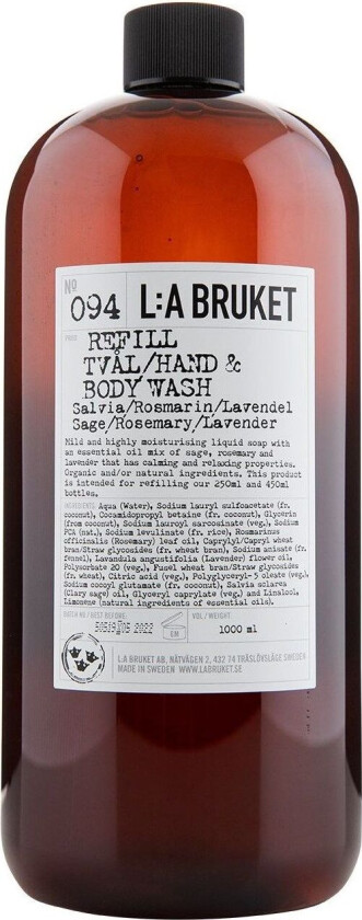 L:a Bruket 094 Hand & Body Wash Sage/Rosemary/Lavender Refill 1000 ml