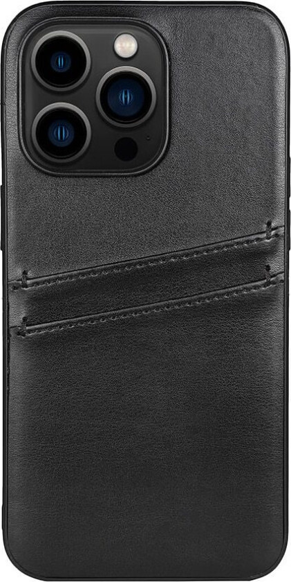 iPhone 14 Pro Vegan Skinn Bakdeksel m. Kortlommer - Svart