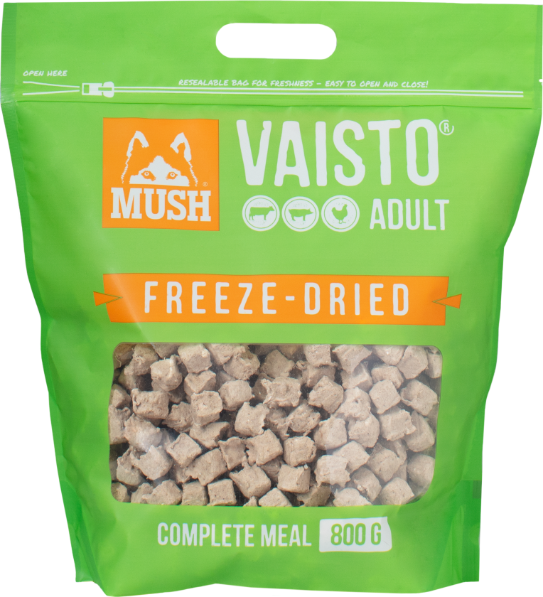 Vaisto Frysetørket Hundefôr Storfe, Gris og Kylling 800 g