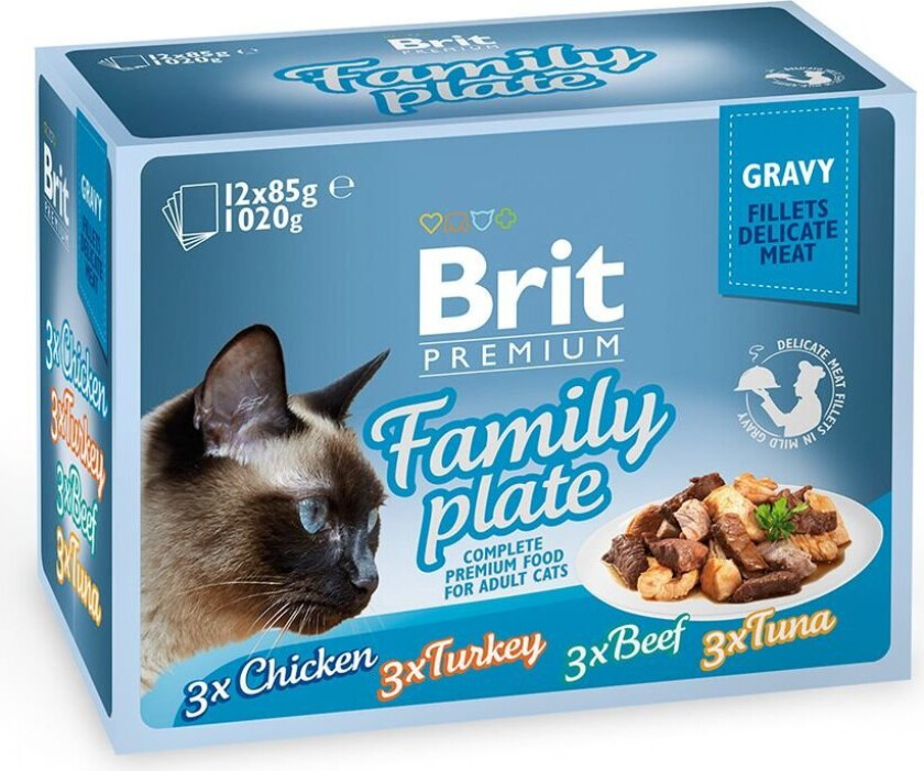 Brit Premium Pouches Fillets in Gravy Family Plate 12x85 g