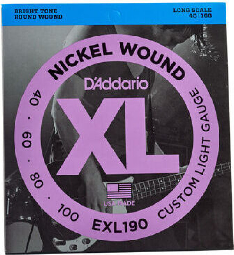 Bilde av DAddario EXL190 Bass Guitar Strings Custom Light 40-100 Long Scale