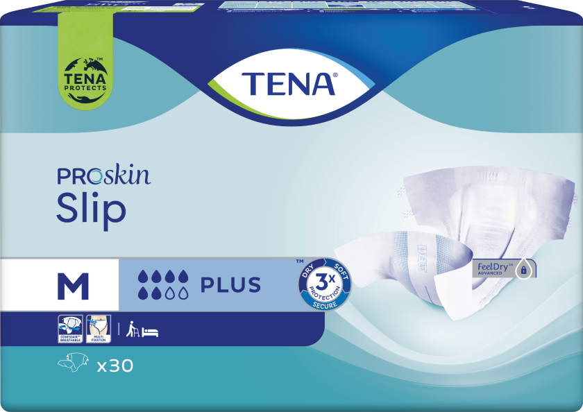 Tena Slip Plus, Medium, Alt-i-ett bleie, 30 stk.
