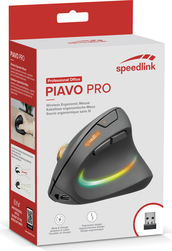 - PIAVO PRO Illuminated Rechargeable Vertical Ergonomic Mouse - wireless, rubber-black