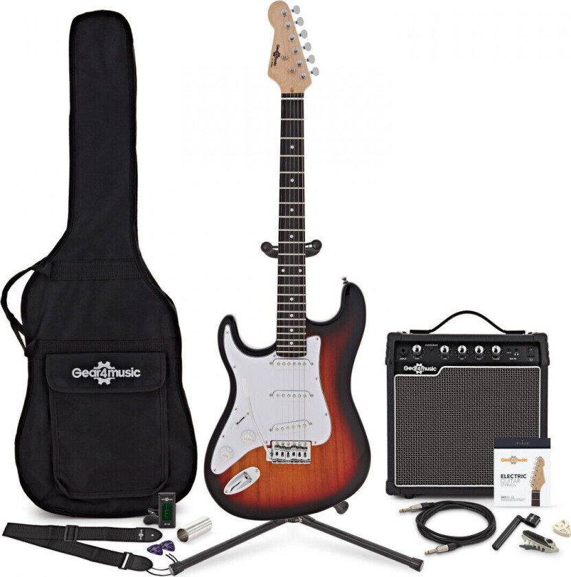 Gear4Music LA Venstrehendt Elektrisk Gitar fra Gear4Music Sunburst + Komplett Pakke