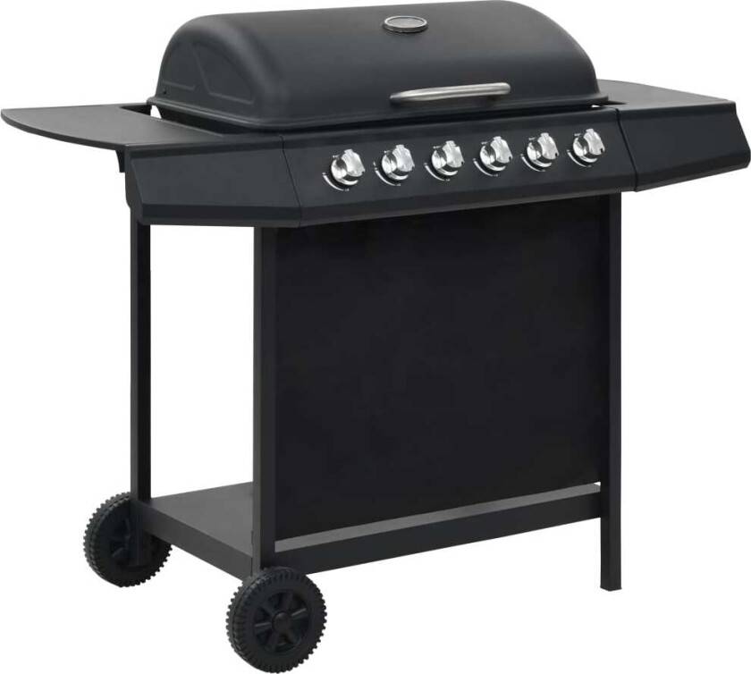 Gassgrill med 6 kokesoner stål svart