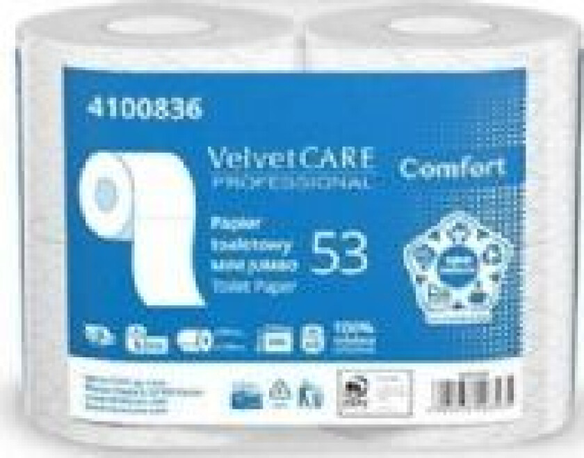Cellulose toalettpapir VELVET Comfort, 2-lags, 486 ark, 4 stk., hvit