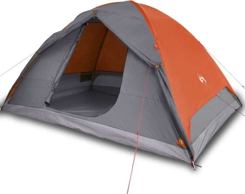 Campingtelt 6 personer grå og oransje 348x340x190 cm 190T taft