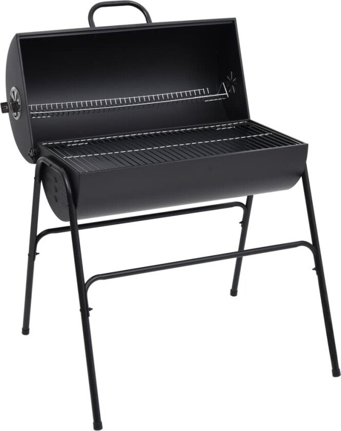 Tønnegrill med 2 grillrister svart 80x95x90 cm stål