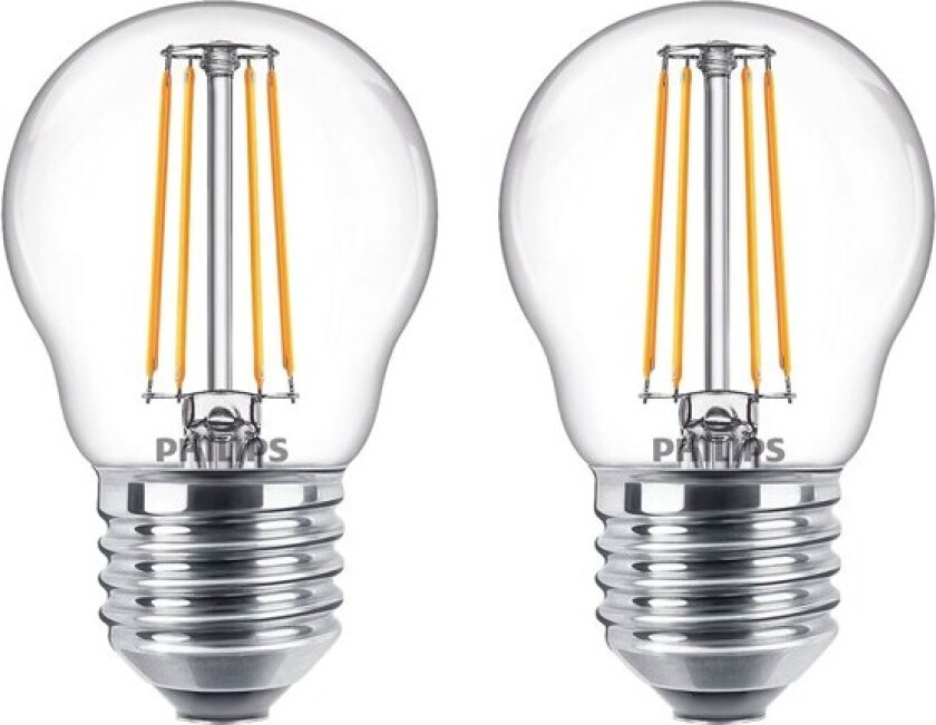 LED-lyspære Classic Mini-ball 4,3W/827 (40W) Clear 2-pack E27