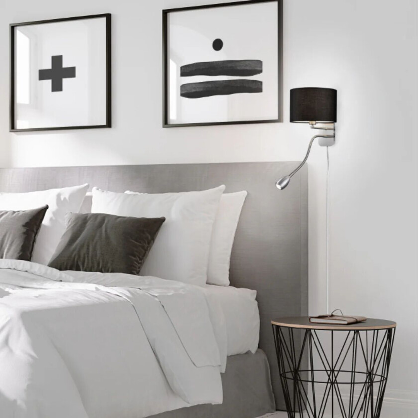 Trio Ligthing Hotel vegglampe, sort, rund skjerm