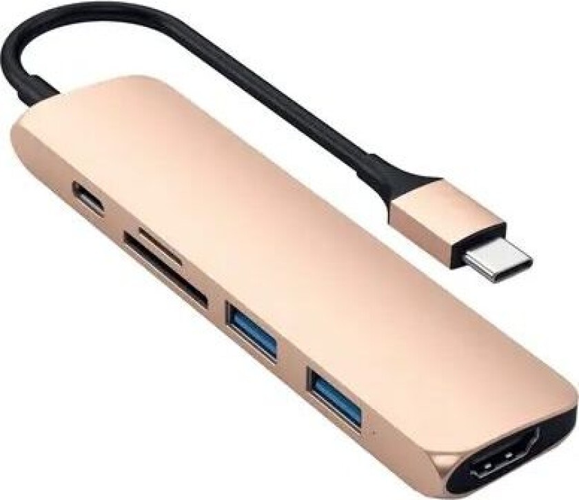 Slim Usb-c Mp Adap V2 Hdmi Usb 3.0 Cardreader Gold Usb-c Dokkingstasjon