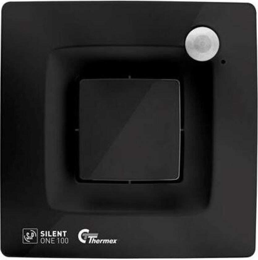 Ventilator Silent One alt-i-1, sort med grundventilation, fugtstyret med adaptiv hygrostat. Luftmgd. 25-90 m³/h, mål 167x167/ø99 mm.