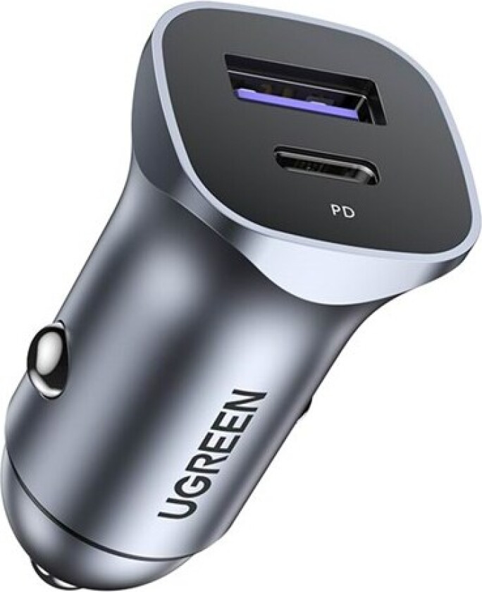 Billader 30W PD med USB-C & USB-A - Grå