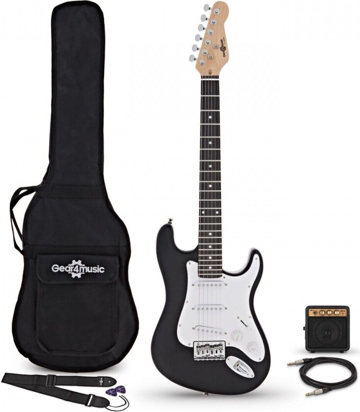 Gear4Music 3/4 LA Elektrisk Gitar + Miniforsterker Svart