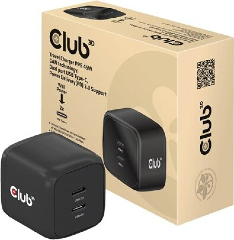 CAC-1909 power adapter - PPS and GaN technology - 2 x USB-C - 45 Watt