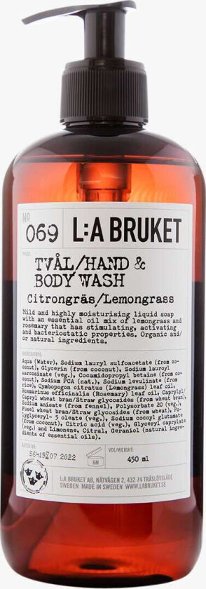 L:a Bruket 069 Hand & Body Wash Lemongrass (Størrelse: 450 ML)