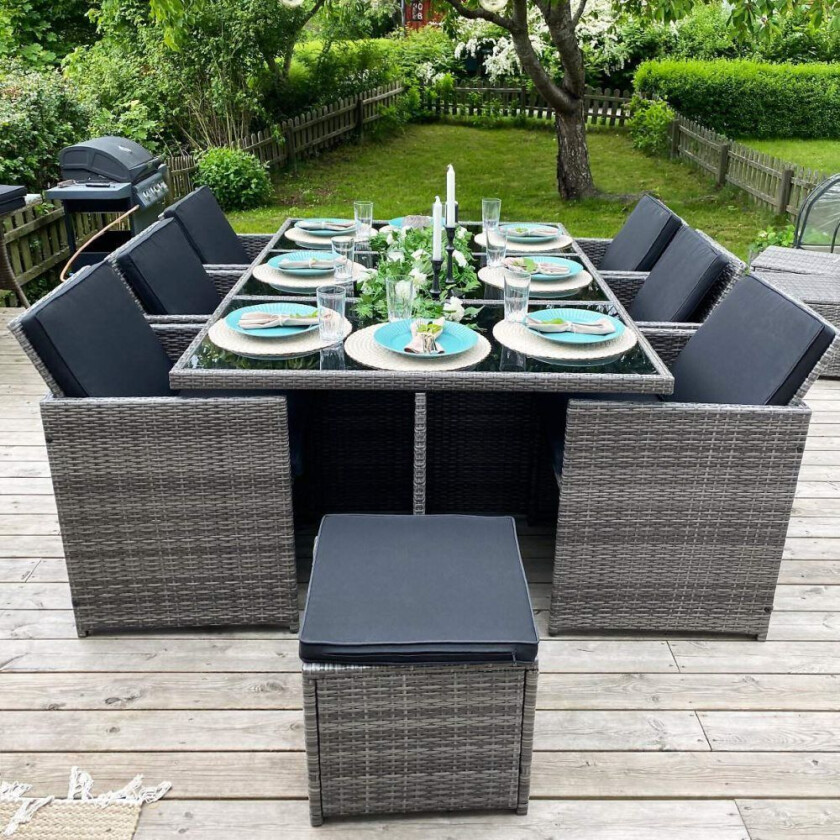 Spisegruppe utemøbler 10 seter Grå syntetisk rotting Skärhamn