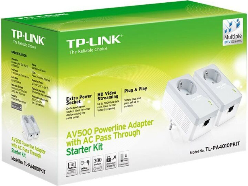 TL-PA4010P KIT V5 PowerLine-nettverksadapter 600 Mbit/s Ethernet/bredbåndsforbindelse Hvit 2 stykker