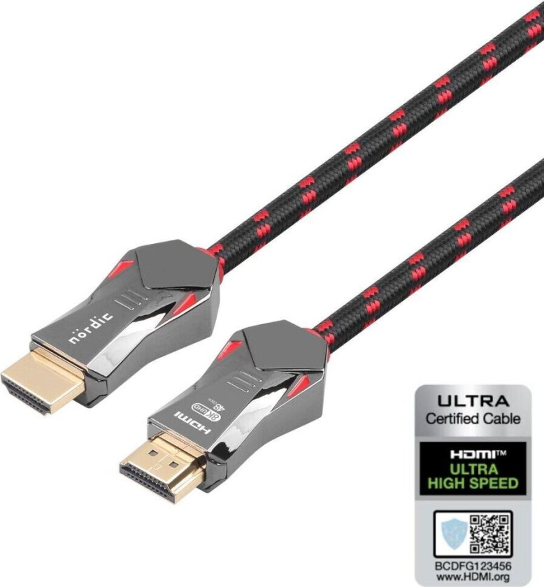 NÖRDIC CERTIFIED CABLES 1m Ultra High Speed HDMI 2.1 8K 60Hz 4K 120Hz 48Gbps Dynamic HDR eARC VRR nylonflätad kabel guldpläterade kontakter