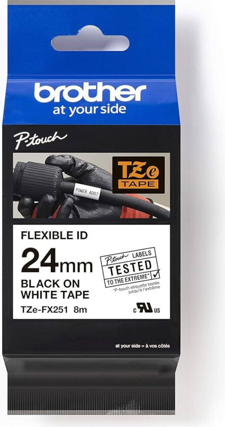 Tape 24mm Tze-fx251 Svart/hvit Fleksibel