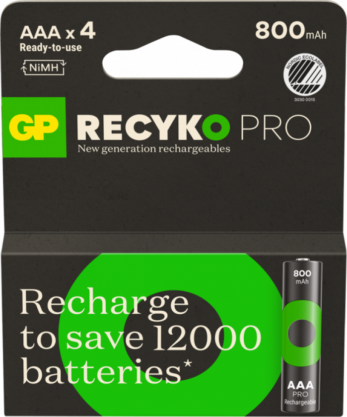 GP - ReCyko Professional NiMH AAA Rechargeable Batteries, 85AAAHCB-2WB4, 4-Pack