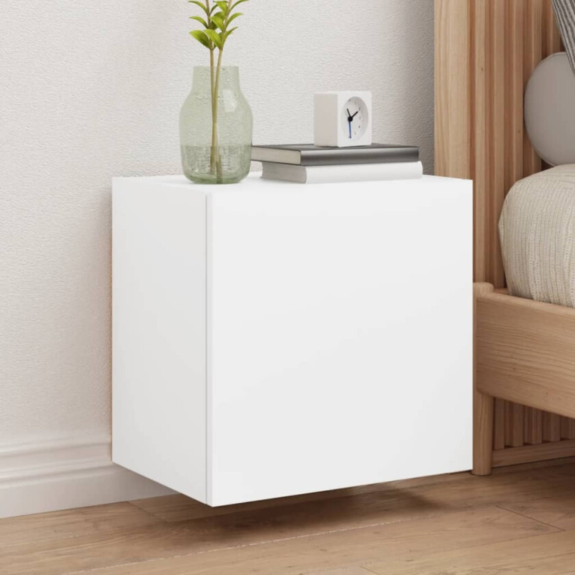 Vegghengt TV-benk hvit 40,5x30x40 cm konstruert tre