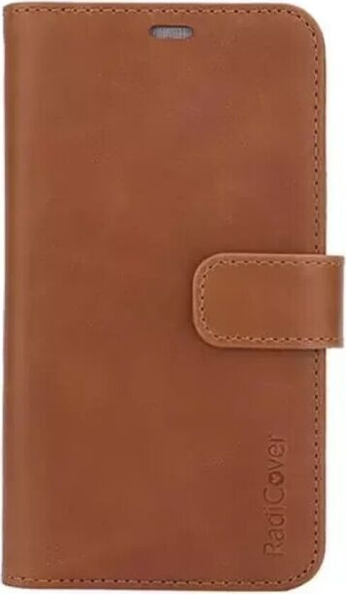 Exclusive 2-in-1 iPhone X/Xs - Flipdeksel i Ekte Skinn med Lommebok - 86% Strålevern - Brun