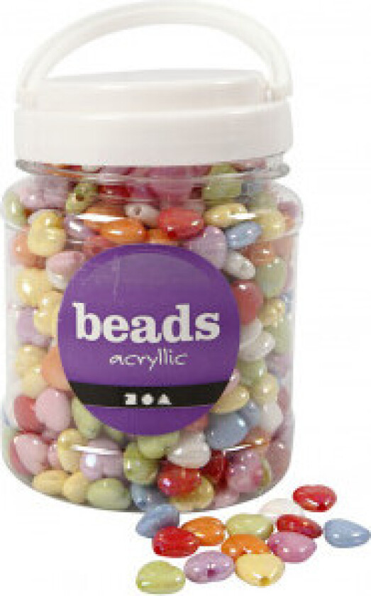 Hjertemiks, ass. farger, størrelse 15x15 mm, hullstørrelse 3 mm, 700 m