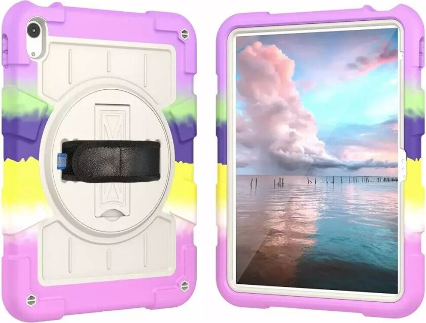 iPad 10.9" (2022) Håndverker Deksel m. Håndholder, Kickstand & Skulderrem - Lilla / Multi