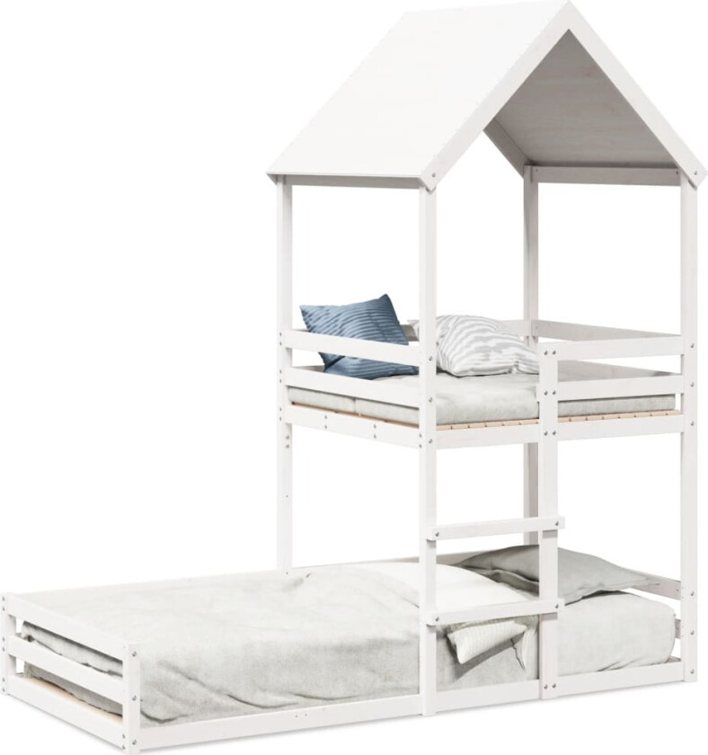 Køyeseng med tak hvit 90x200 cm heltre furu