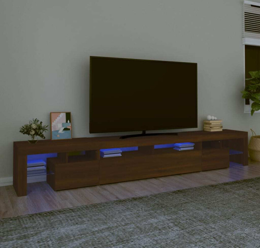 TV-benk med LED-lys brun eik 260x36,5x40 cm