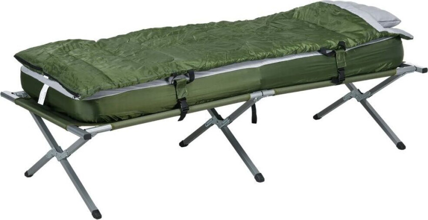 campingseng, enkeltseng, feltseng med pute, sammenleggbar reiseseng med solid stålramme, lastekapasitet opptil 120 kg, Oxford grønn