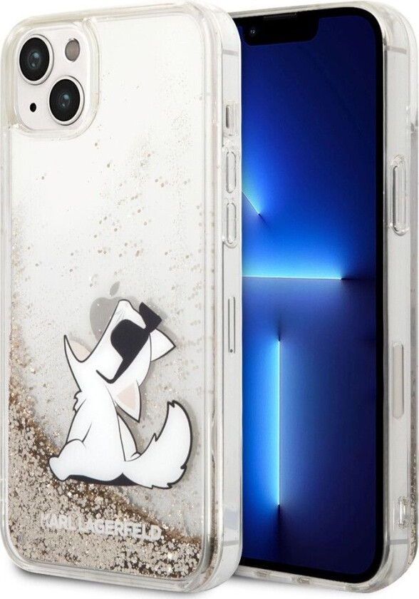 Karl Lagerfeld iPhone 14 Deksel Liquid Glitter Choupette Gull