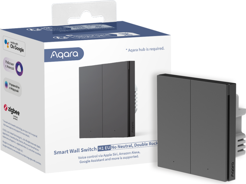 Smart Wall Switch H1 (with neutral) - Single Rocker, Grey