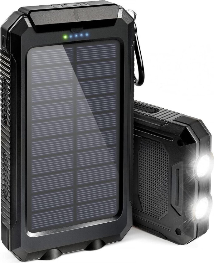 Sterk PowerBank nødlader med solcellepanel 20000mAh