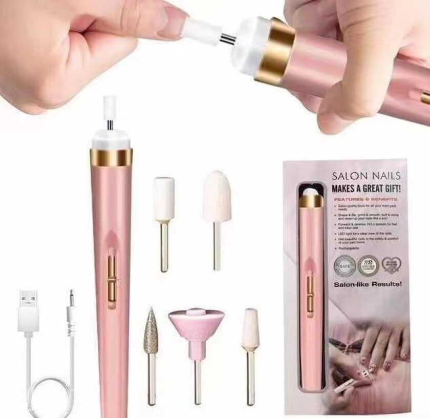 Oppladbar elektrisk neglefil med 5 slipehoder