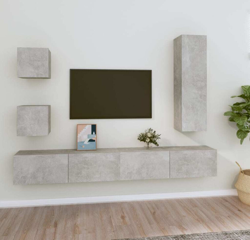 TV-skapsett 5 deler betonggrå konstruert tre