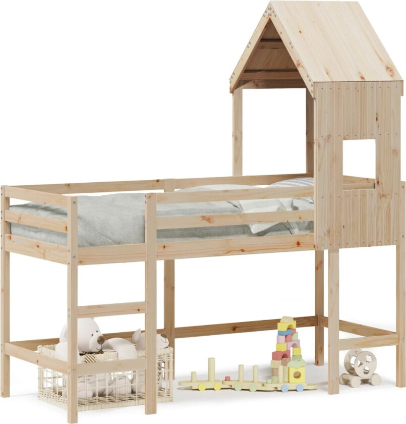 Køyeseng med stige og tak 80x200 cm heltre furu