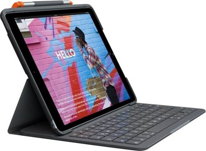 Slim Folio - keyboard and folio case - QWERTY - US International - oxford grey - Tastatur & Foliosett - Universal - Grå