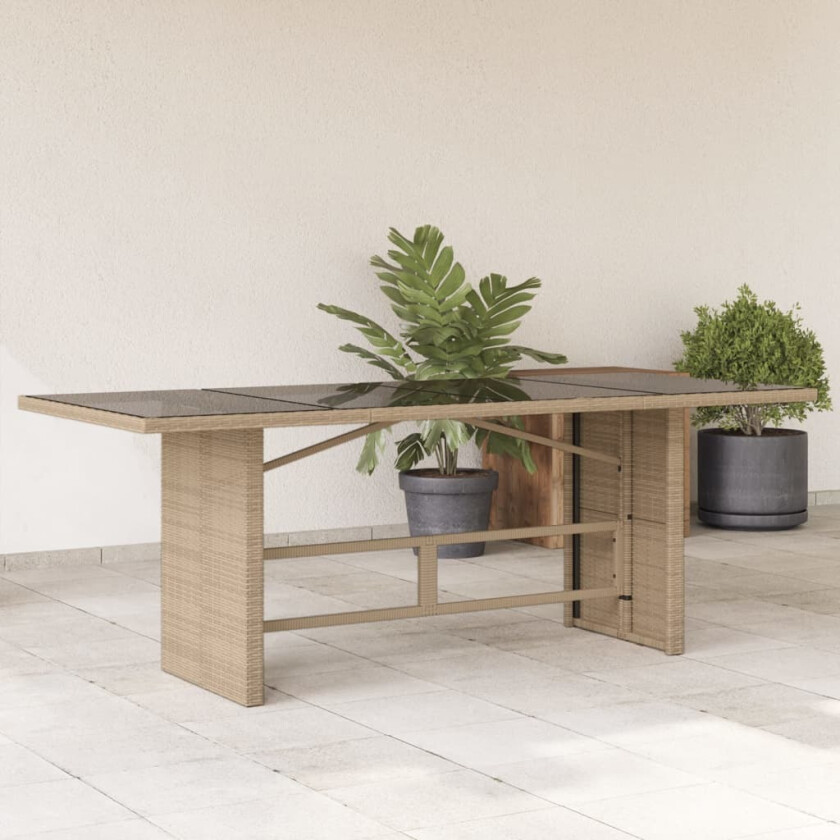 Bilde av Hagebord med glassplate beige 190x80x75 cm polyrotting