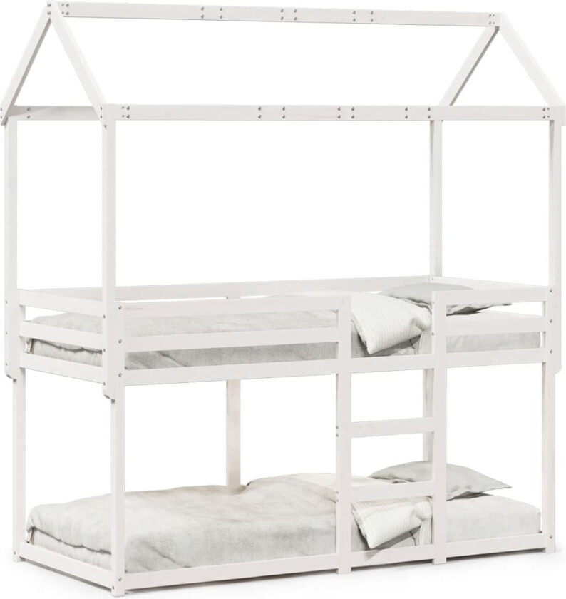 Køyeseng med tak hvit 90x200 cm heltre furu